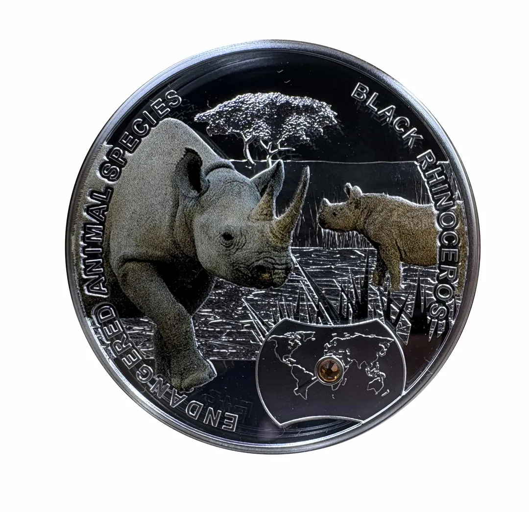 Lot 19 — 2014 1 Niue "SOS dla Swiata/SOS to the World" : Black Rhinoceros coin .999 (17.48g silver) Proof
