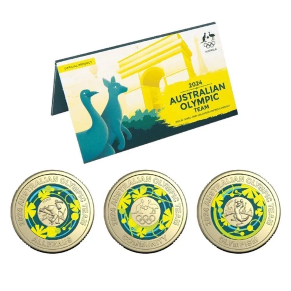 Lot 27 — 2024 Olympic 3x $2 Coloured Coin Set