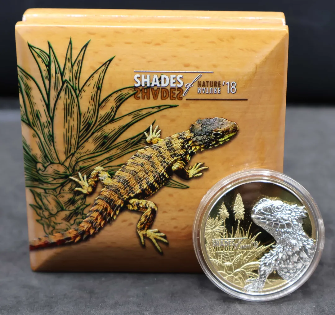 Lot 11 — 2018 $5 Cook Islands Shades of Nature - Giant Girdled Lizard (Sungazer) Silver Proof Coin .999 (25g silver) Proof