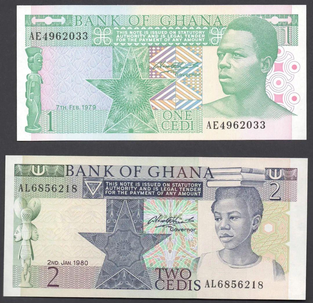 Lot 20 — Bank of Ghana 1979 1 Cedi & 1980 2 Cedis Banknote Pair
