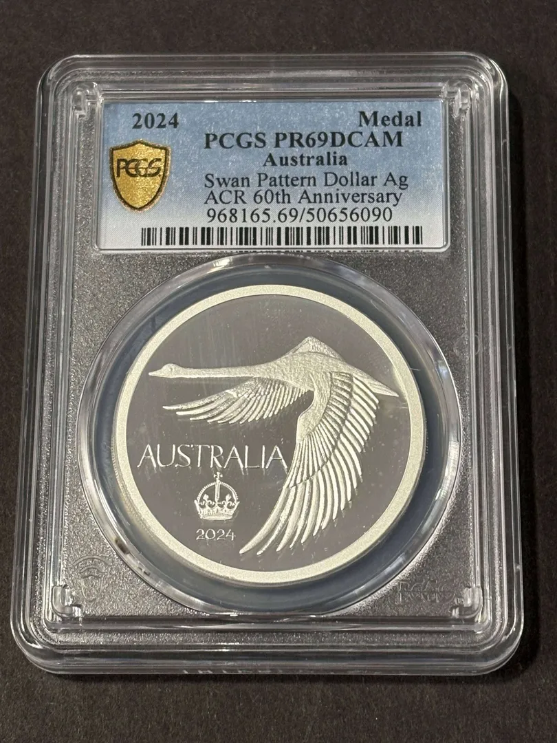Lot 28 — 2024 Swan Pattern Dollar Medal (ACR 60th Silver Proof) PR69DCAM
