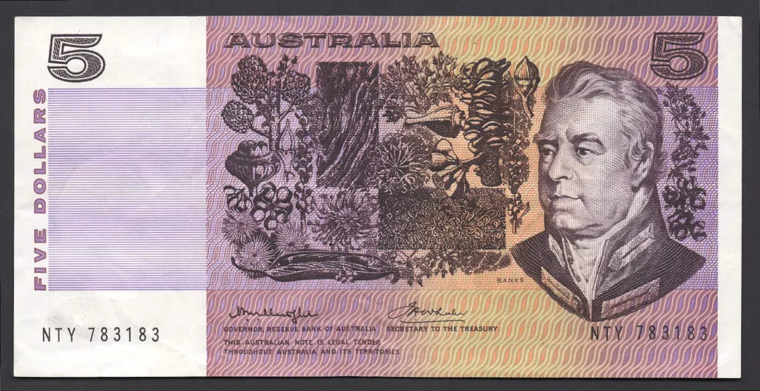Lot 38 — 1976 $5 Knight/Wheeler Gothic Centre Thread General Prefix [NTY]