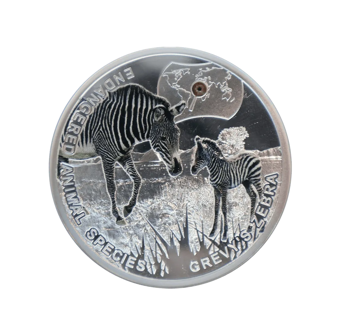 Lot 16 — 2014 1 Nieu Endangered Animals Grevy's Zebra Silver Coin .999 (14.4g silver) Proof