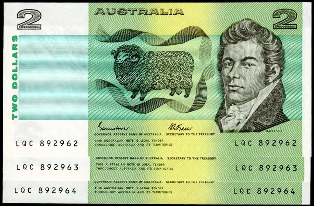 Lot 20 — $2 Johnston/Fraser General Prefix Run of 3